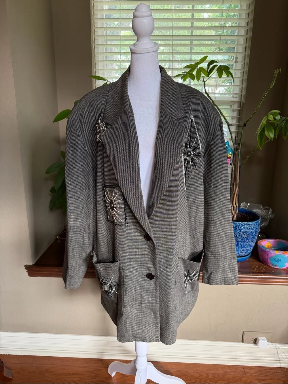 Vintage IB Diffusion Beaded Starburst Longline Blazer - Gray Size 14
